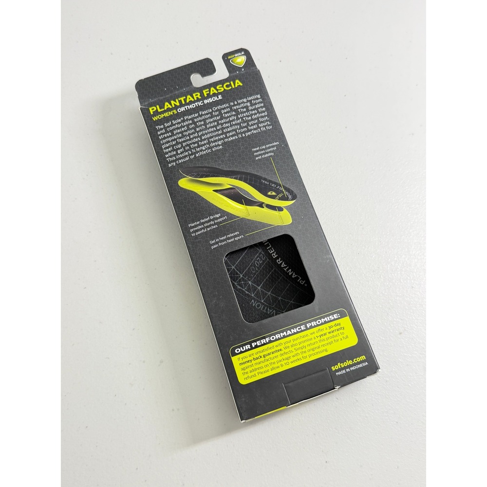 Sof Sole Plantar Fascia Womens Orthotic Insole Size 6-11 Yellow Black New - Picture 2 of 4
